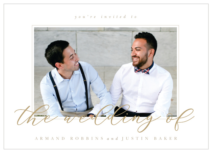 A beautiful photo of you as a couple sits at the center of our Oversize Script Wedding Invitations!