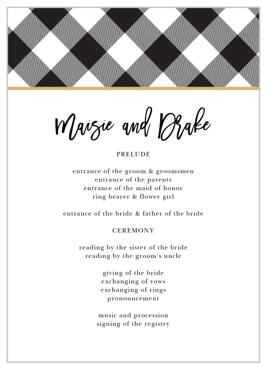 Our Warm Woods Wedding Programs are a perfectly playful way to make your wedding a memorable experience.