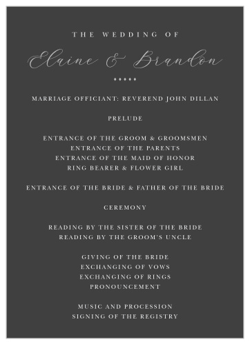 With the Matilda Dots Wedding Programs add your ceremony schedule so your guests know what to expect on your big day.
