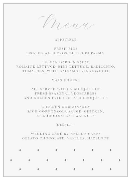 Inform your friends and family what will be served on your wedding day with our Matilda Dots Wedding Menus.