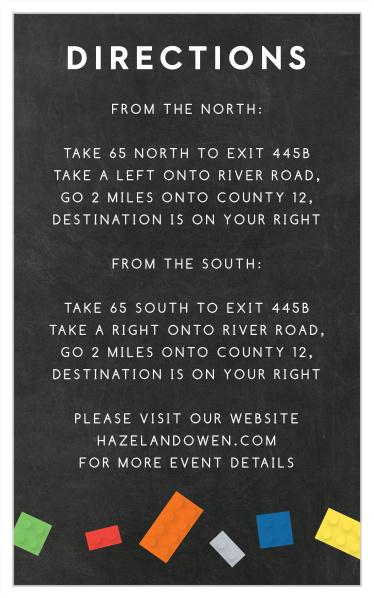 Ensure that your loved ones will be able to find their way to your child's Bar Mitzvah celebrations with our Building Blocks Bar Mitzvah Direction Cards.