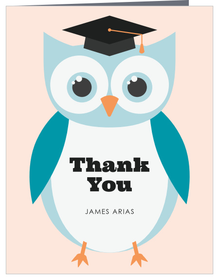 Thank all the people that helped make your little one's big day so special with our Scholastic Owl Graduation Thank You Card.