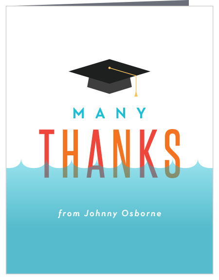 Submerge your guests in gratitude in honor of their support with our Pool Dive Graduation Thank You Card!