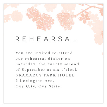 Keep your wedding party informed with our Tree Blossoms Rehearsal Cards. 