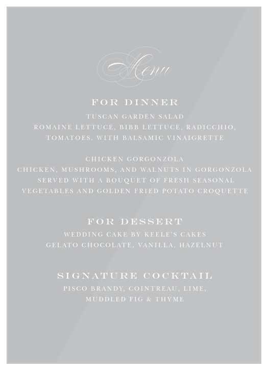 Our stunning Formal Affair Clear Wedding Menus offer an unforgettable blend of modern minimalism and classic elegance.