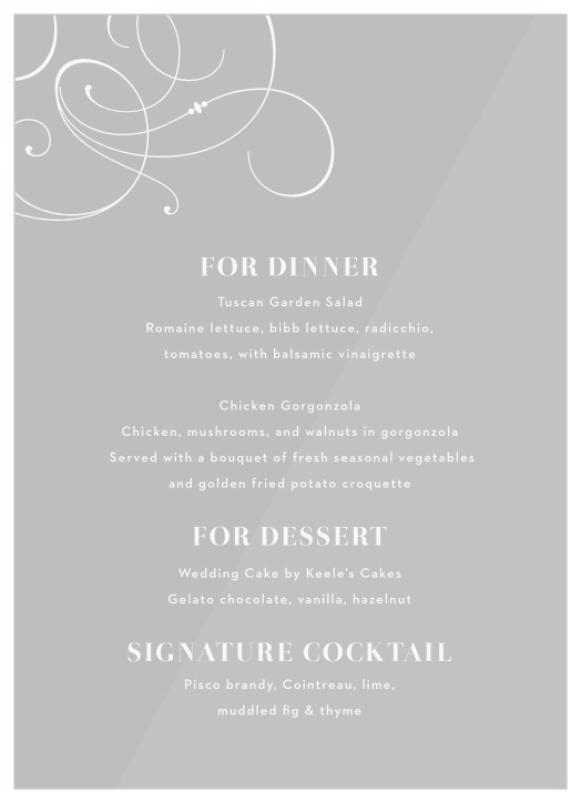 Make a memorable statement at your wedding with the Bold Swash Clear Wedding Menus!