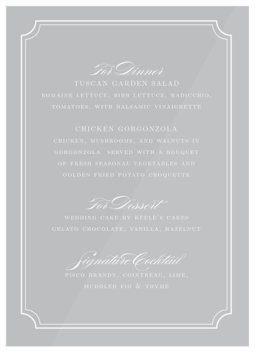 Capture the attention of all of your friends and family with our Simple Frame Clear Wedding Menus.