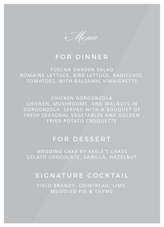 The sleek look of our Modern Stack Clear Wedding Menus on your tables are sure to catch the attention of all your family and friends.