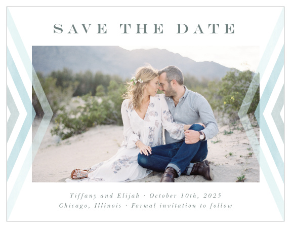 Family and friends are sure to rush to their calendars to mark your wedding date when they see our Chevron Arrow Save the Date Cards.