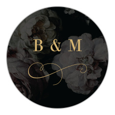 Our Moody Florals Wedding Stickers feature a hauntingly beautiful backdrop of peonies that are veiled by a black overlay.