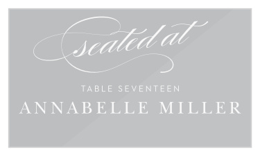 Simplicity Swirls Clear Place Cards feature intricate, swirling calligraphy with neat typography for every guest's name. 