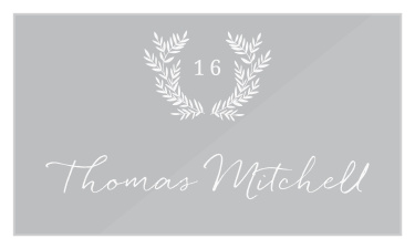 Your table number is boldly stated and framed by elegant laurels at the top of our Botanical Monogram Clear Wedding Place Cards. 