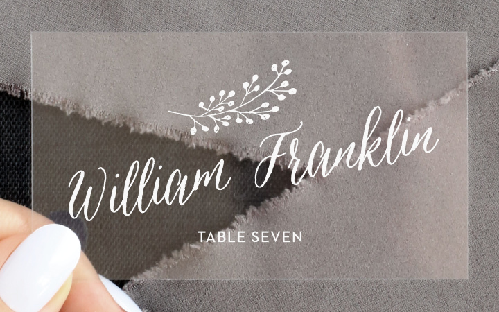 Floral Calligraphy Clear Place Cards