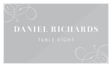 Make a memorable statement at your wedding with the Bold Swash Clear Place Cards!  