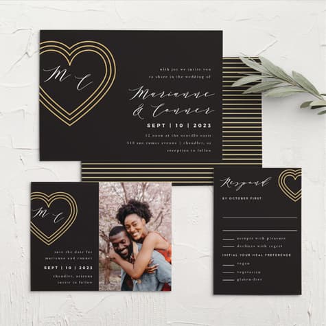 Modern Triple Hearts Wedding Invitations