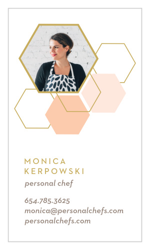 Exhibit your portrait within a gold foiled hexagon with our Gold Geometry Business Cards.