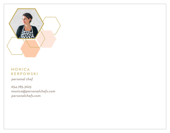 Exhibit your portrait within a gold foiled hexagon with our Gold Geometry Business Stationery. 