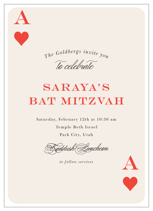 Showcase the magic in the air with our Magician Cards Bat Mitzvah Invitations.