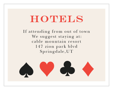 Reserve a block of rooms and inform your guests with the gorgeous matching style of our Magician Cards Bat Mitzvah Lodging Cards.