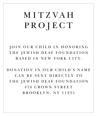 Our Musical Notes Bar Mitzvah Project Cards are perfect for letting your family and friends know of any charities you are supporting.
