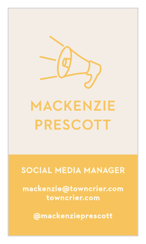 Pronounce your name and profession from the rooftops with the bold design of our Marketing Bullhorn Business Cards.