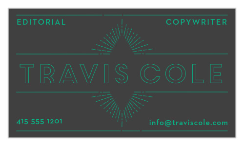 Flash your professional information in neon-esque lighting by contrasting spearmint green atop a stormy grey background with our Horizon Frame Business Cards.