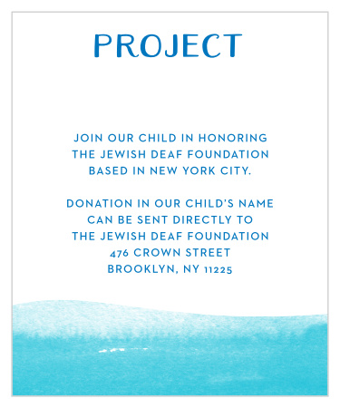 Let your friends and family know of the causes you're supporting with our Ocean Vibes Bar Mitzvah Project Cards.