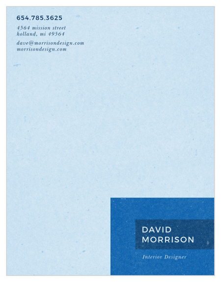 The textured paint square and the text in opposite corners give this Block Colors Business Stationery a modern look.