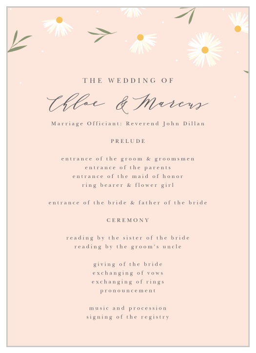 Provide our Tiny Daisies Wedding Programs at your event to keep your guests in the loop throughout the ceremony!
