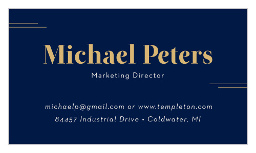 Our Old Library Business Cards offer a design that's literally flashy without being figuratively so, utilizing a gorgeous combination of bright gold-foil and white ink against a royal-blue background for an eye-catching appearance.