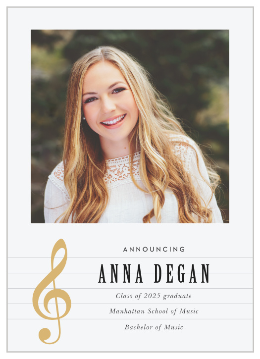 Inform your friends and family of your amazing achievement with the modern look of our Musical Graduate Graduation Announcements.