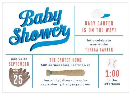 You can be sure that our lovely Baseball Shower Baby Shower Invitations will be a home run with all of your friends and family!