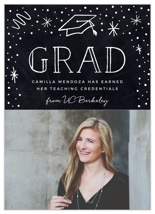 Share your excitement with our Teachers Chalkboard Graduation Announcements.