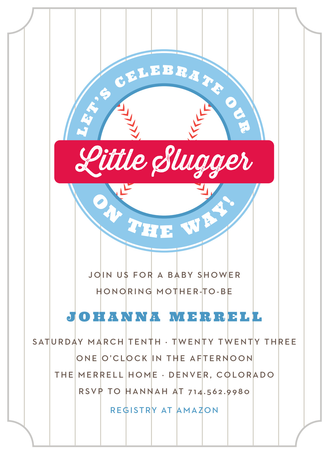Little Slugger Baby Shower Invitations