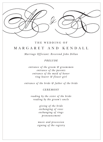 Keep family and friends up-to-date throughout your ceremony with our Chic Couple Wedding Programs.