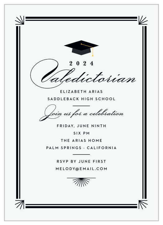 Our Valedictorian Grad Graduation Invitations ensure that your loved one's accomplishment is celebrated by the people that care most.