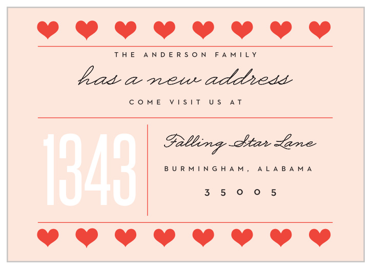 Inform your family and friends of your recent move with the loving look of our New Hearts Moving Announcements. 