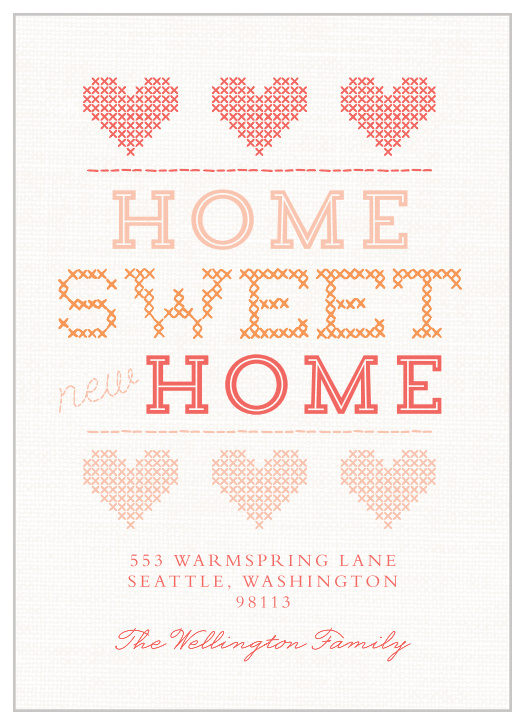 Now that you're finally in your new home sweet home, share your address with our Cross Stitch Moving Announcements! 