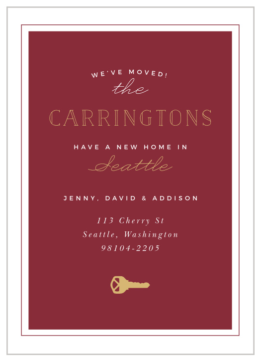 Furnish your new address to your friends and family with our Golden Key Moving Announcements while you work to furnish the new address itself.
