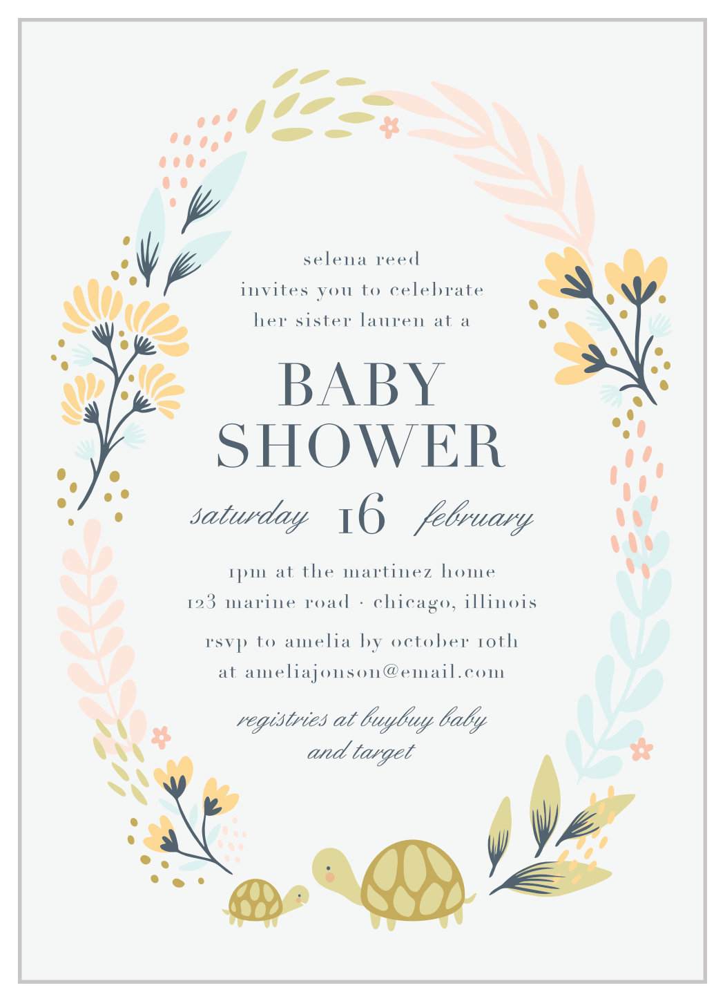 Teeny Turtles Baby Shower Invitations