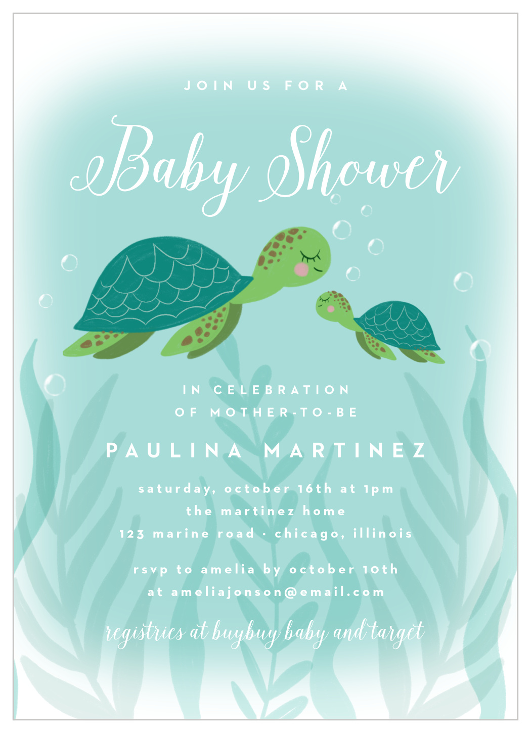 Sea Turtles Baby Shower Invitations