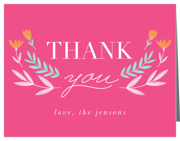 Express your heartfelt appreciation for your friends and family with the bright and lovely coloration of our Blooming Baby Baby Shower Thank You Cards.