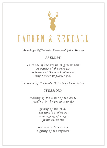 Keep friends and family up-to-date throughout your marriage ceremony with our Camo & Antlers Wedding Programs. 