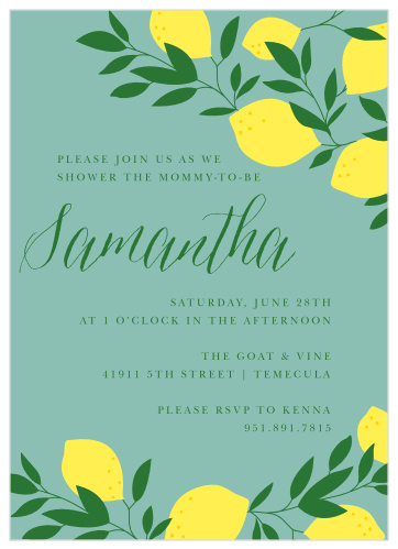 Gather your closest friends and family together to celebrate the "Little Lemon" on the way with these freshly designed baby shower invitations!