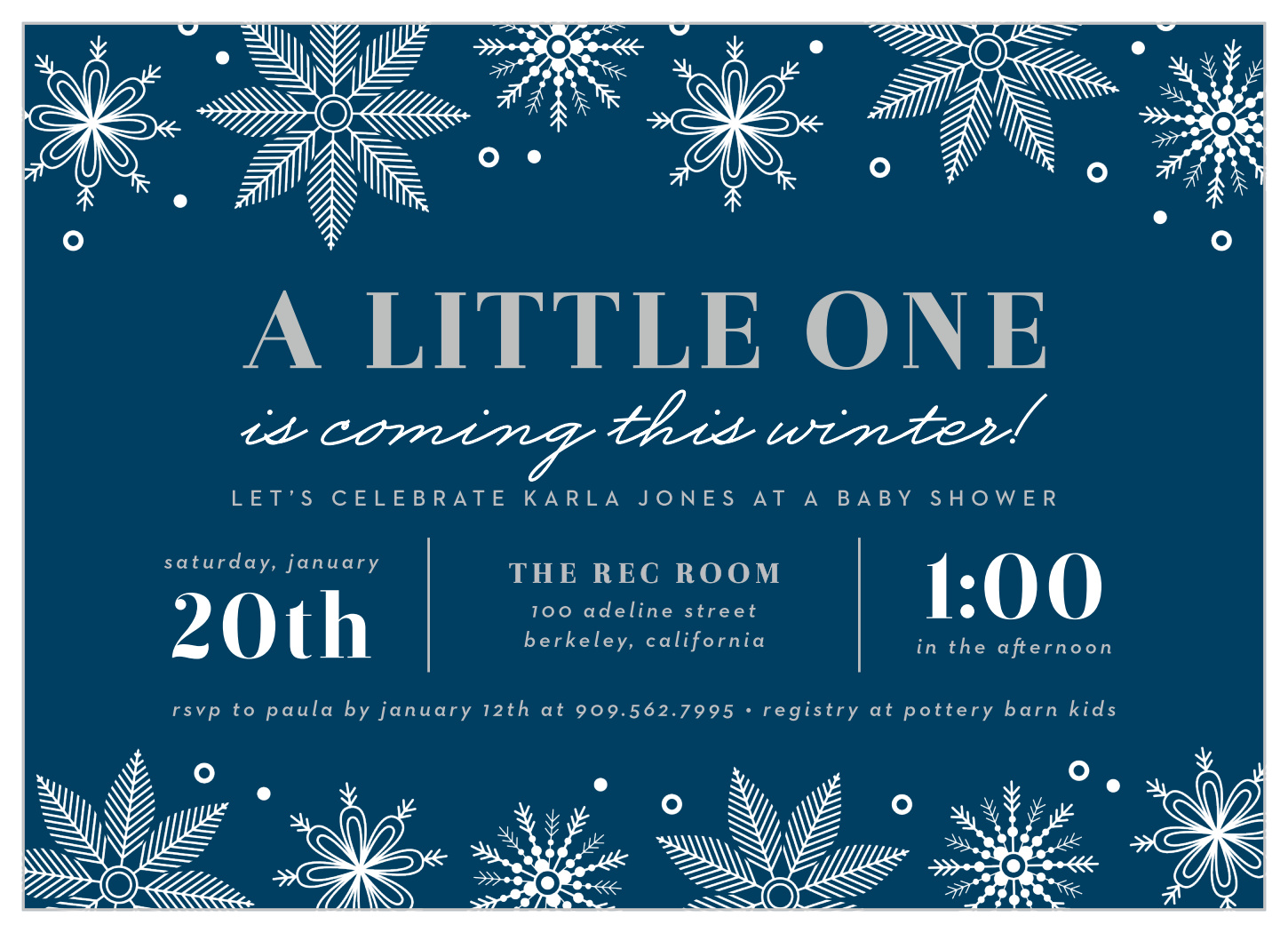 Snowflake Winter Baby Shower Invitations by Basic Invite