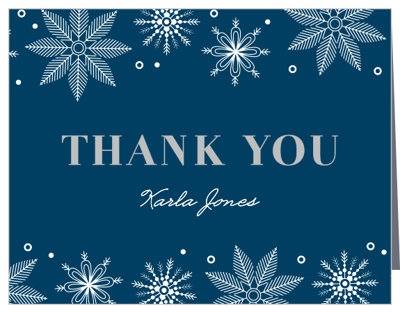 Share your after-celebration warmth with the winter themes of our Snowflake Winter Baby Shower Thank You Cards.