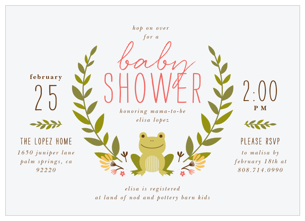 Frog Wreath Baby Shower Invitations