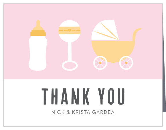 Express gratitude for your friends and family that joined the celebration with our Shake Rattle & Roll Girl Baby Shower Thank You Cards.