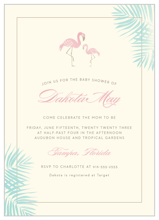 Surround yourself with the people you care about most using the soft, tropical design of our Flamingo Family Baby Shower Invitations.