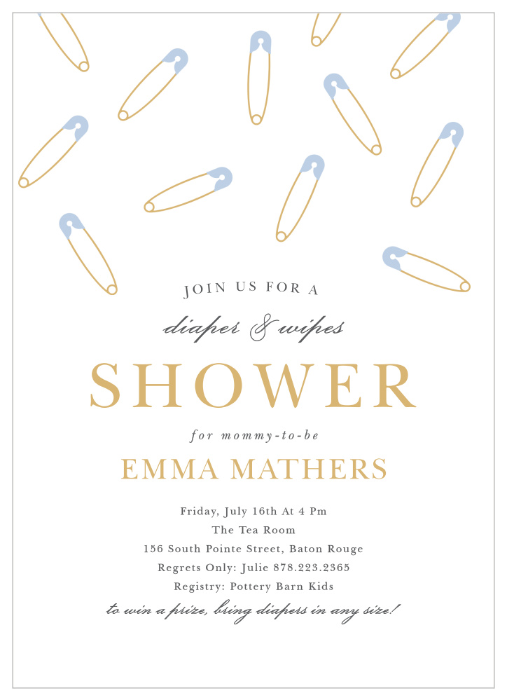 Diaper Pin Baby Shower Invitations